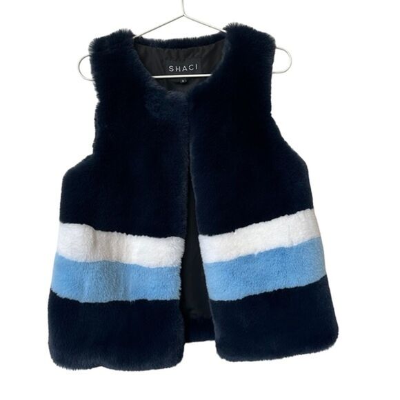 Shaci Blue and White Faux Fur Vest size Small - Picture 3 of 10
